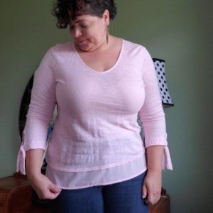 Pink 3/4 sleeve soft linen with contrast